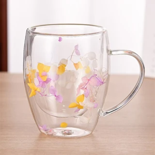 【JEN】乾花草雙層隔熱透明玻璃杯一入(2款可選)