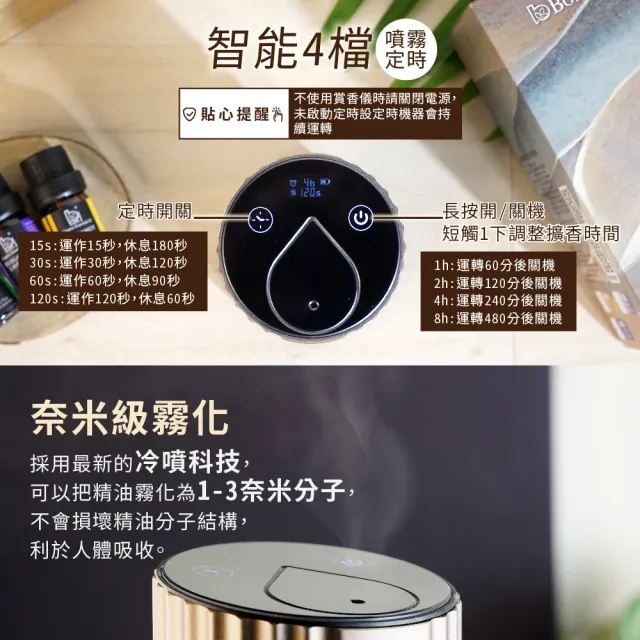 【Bonnie House 植享家】晨珠森林智能淨化無線賞香儀+薰衣草精油5ml*5瓶+尤加利精油*3瓶