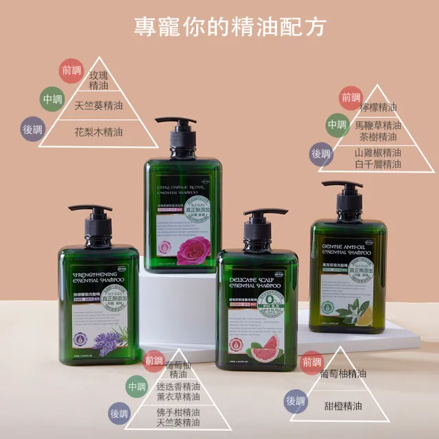 【arin 氧潤】沙龍級精油洗髮精520ml 任選2組(胺基酸洗髮精/臭油癢屑塌敏弱毛躁)