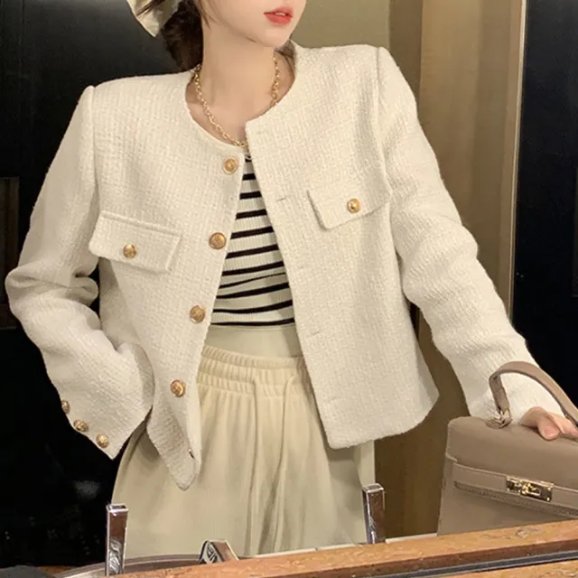 【Amirr 艾米爾】★ 氣質百搭小香風短款外套(女上衣/長袖/圓領)