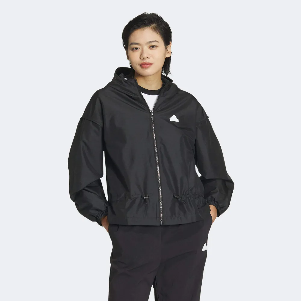 【adidas 愛迪達】外套 女款 運動連帽外套 風衣外套 亞規 TECH WV JKT 黑 IM8813