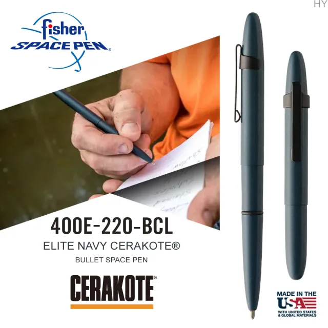 【fisher】ELITE NAVY CERAKOTE☆ 海軍藍子彈型太空筆-附筆夾(#400E-220-BCL)