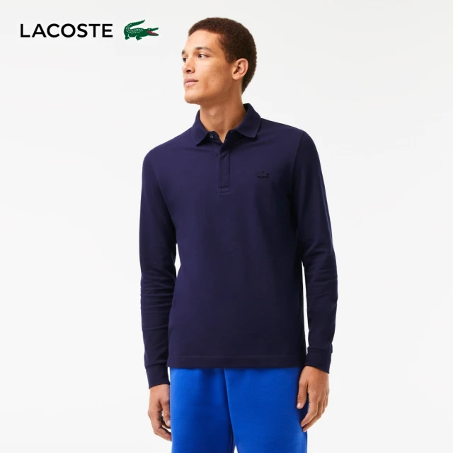 LACOSTELACOSTE 男裝-經典巴黎商務長袖Polo衫(藍色)
