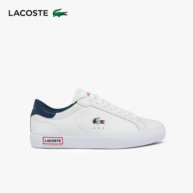 LACOSTE 女鞋-皮革三色鱷魚運動鞋(白色)