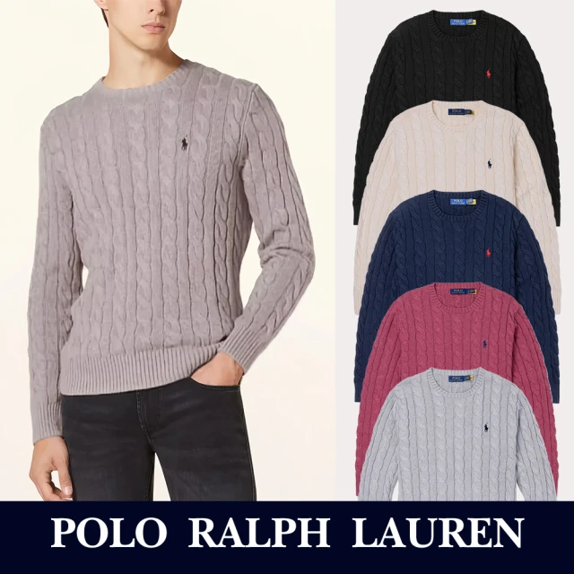 RALPH LAUREN RL POLO 經典圓領刺繡小馬純棉麻花針織毛衣 上衣-多色組合(平輸品/秋冬舒適/必備百搭)