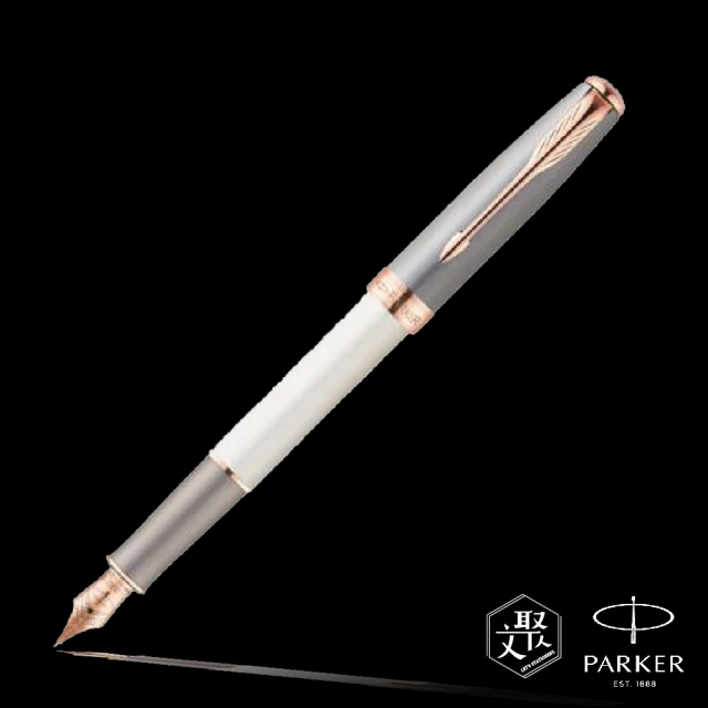 PARKER 派克商籟白桿格紋玫瑰金夾鋼筆 18K(原廠正貨)