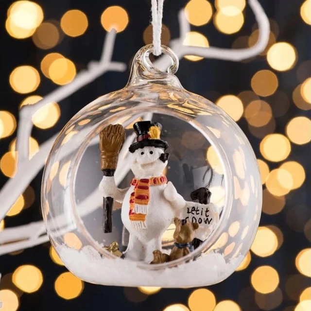 愛爾蘭 Galway 聖誕雪人下雪鏤空玻璃吊球／吊飾／掛飾／