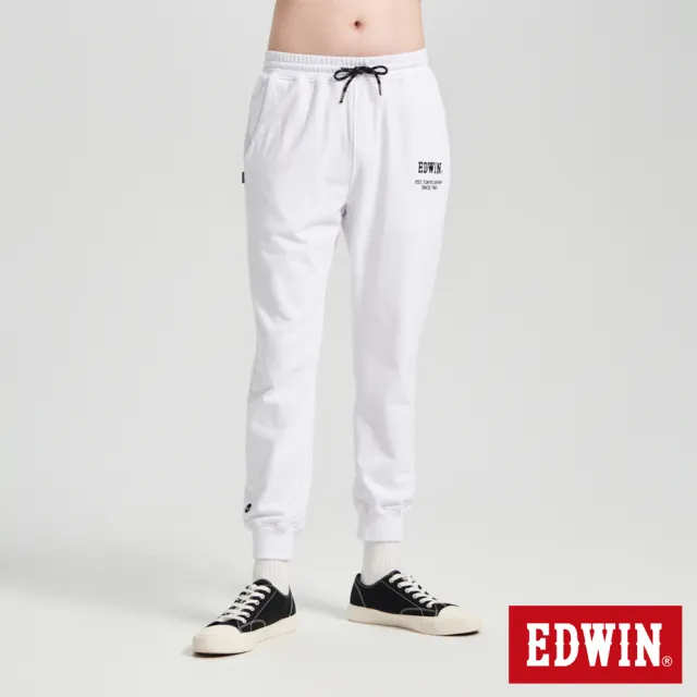 【EDWIN】男裝 鬆緊綁繩運動束口褲(白色)