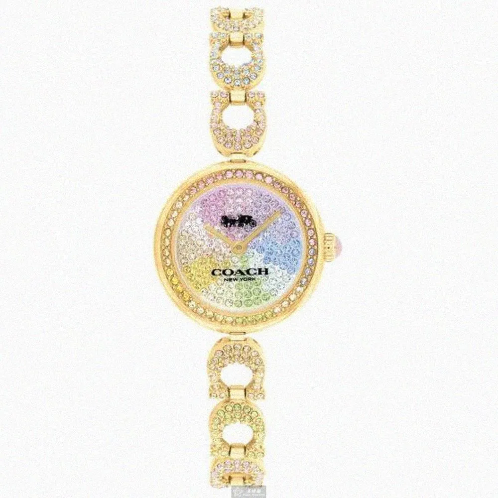 【COACH】COACH手錶型號CH00186(彩虹滿天星錶面金色錶殼彩虹精鋼錶帶款)