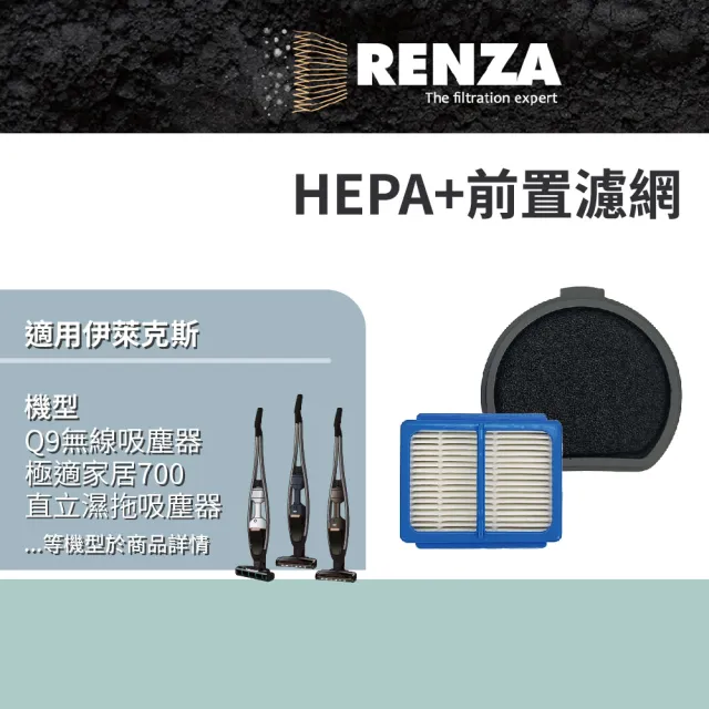 【RENZA】適用Electrolux 伊萊克斯 Q9無線吸塵器 極適家居700直立濕拖吸塵器 可水洗(HEPA+前置濾網 濾芯)