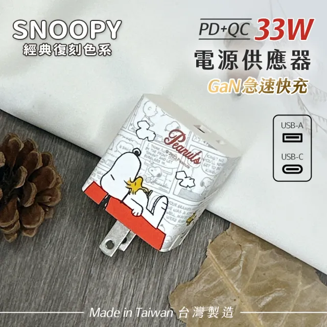 【SNOOPY 史努比】復刻款 33W GaN氮化鎵 兩孔1C1A 快充充電器