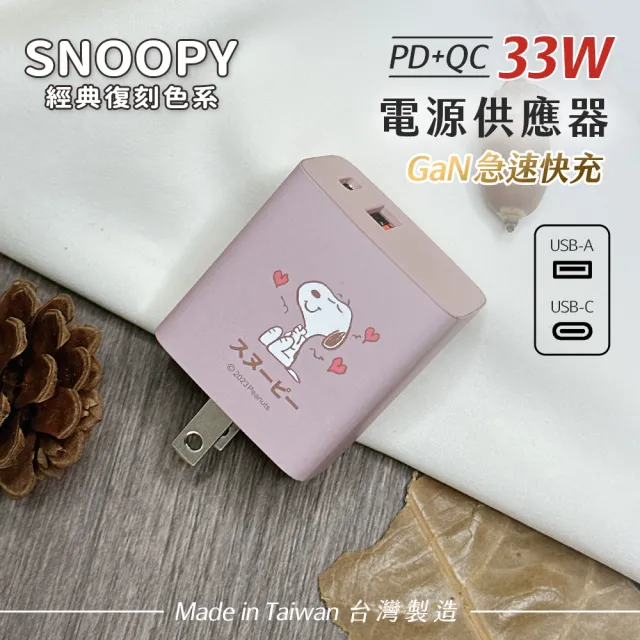 【SNOOPY 史努比】復刻款 33W GaN氮化鎵 兩孔1C1A 快充充電器