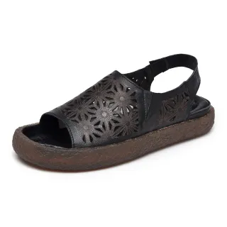 【Vecchio】真皮涼鞋 平底涼鞋/全真皮頭層牛皮復古刻花護趾設計平底涼鞋(黑)