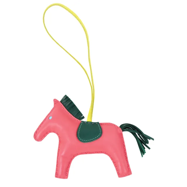 【Hermes 愛馬仕】Rodeo小羊皮撞色手工馬兒吊飾(中/莓粉)