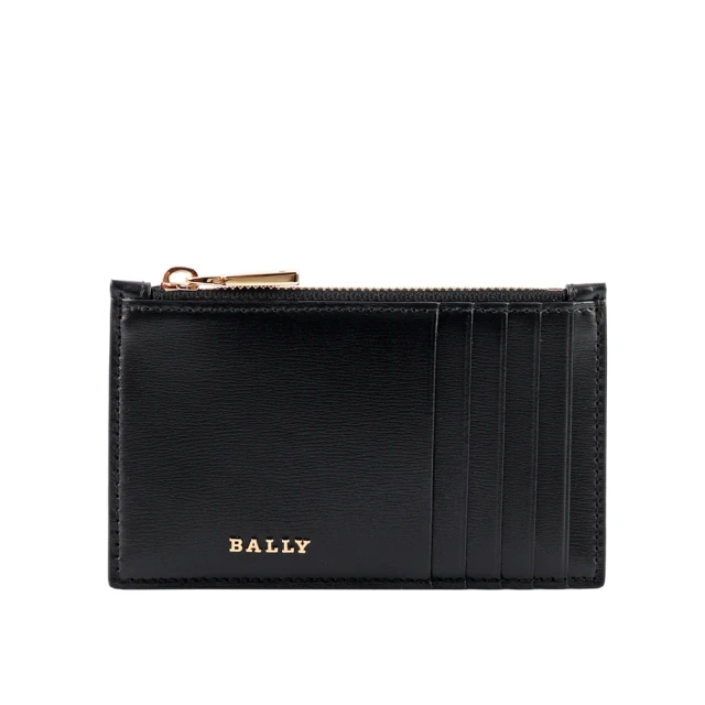 【BALLY】Landy 壓紋牛皮拉鍊卡片夾(黑色)