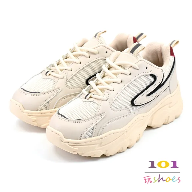 【101 玩Shoes】mit. 長腿增高輕量休閒老爹鞋(黑色/米色 36-40碼)