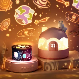 【E-Pin 逸品生活】雪屋星空投影小夜燈 旋轉投影燈(八音盒 小夜燈 擺件 禮物 氛圍燈 聖誕 交換禮物)