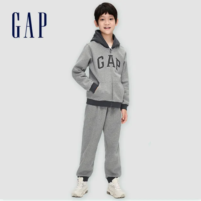 【GAP】男童裝 Logo刷毛束口鬆緊褲 碳素軟磨系列-多色可選(836648)