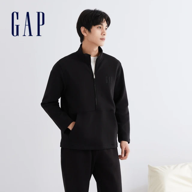 GAP 男裝 Logo立領長袖上衣-黑色(841307)品牌