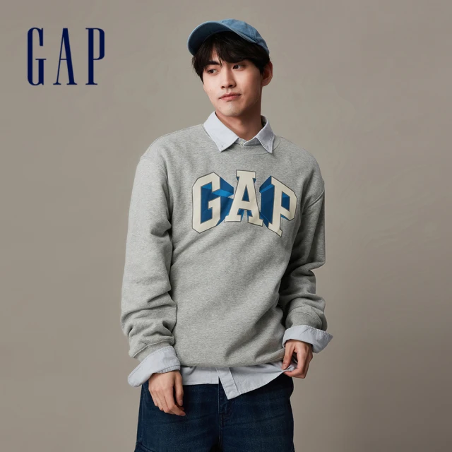 GAP 男童裝 Logo印花連帽外套 碳素軟磨法式圈織系列-