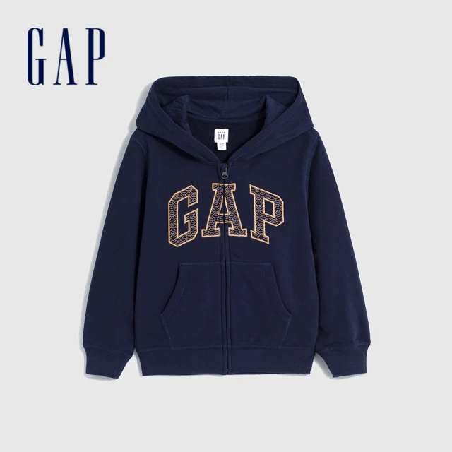 GAP 男幼童裝 Logo印花連帽外套 碳素軟磨法式圈織系列-海軍藍(857671)