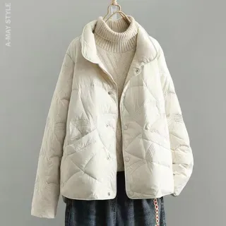 【Amay Style 艾美時尚】中大尺碼女裝 日韓設計立領加厚仿羽絨保暖鋪棉外套。M-2XL(2色.現貨+預購)