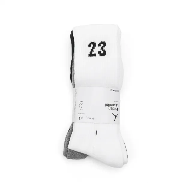 【NIKE 耐吉】長襪 Jordan Essentials 黑 白 灰 速乾 加厚 喬丹 中筒襪 運動 籃球襪 三雙入(DA5718-911)