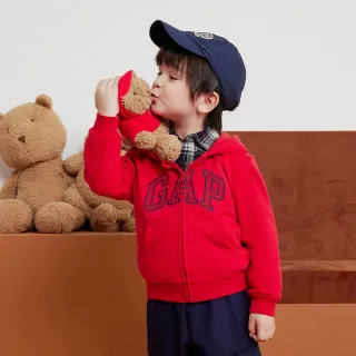 【GAP】男幼童裝 Logo印花連帽外套 碳素軟磨法式圈織系列-紅色(857671)
