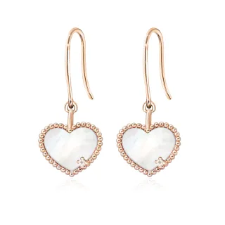 【King Star】18K金天然鑽石耳環 白母貝 愛心(無色等級天然鑽石)