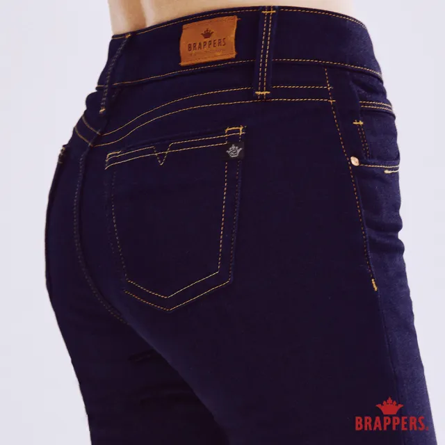 【BRAPPERS】女款 保暖中腰彈性窄管褲(深藍)