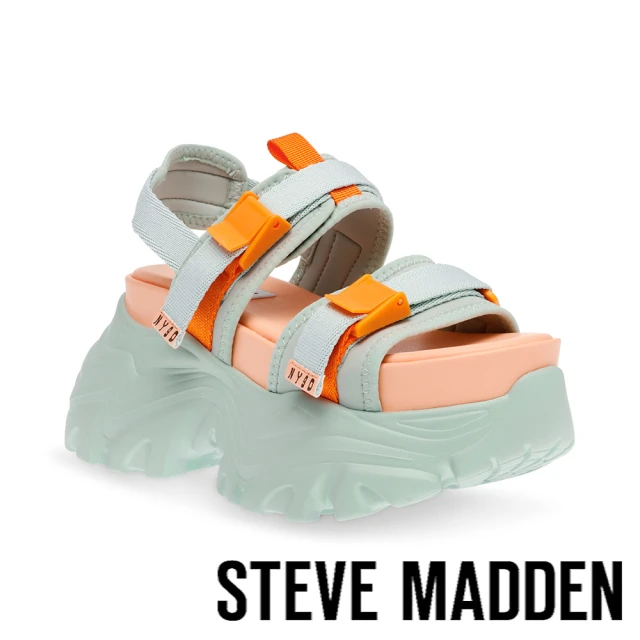 【STEVE MADDEN】VORTEXS 扣帶超厚底休閒涼鞋(橘綠色)