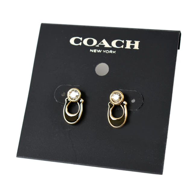 COACHCOACH 專櫃款 C字刻面水晶琺瑯針式耳環-黑色