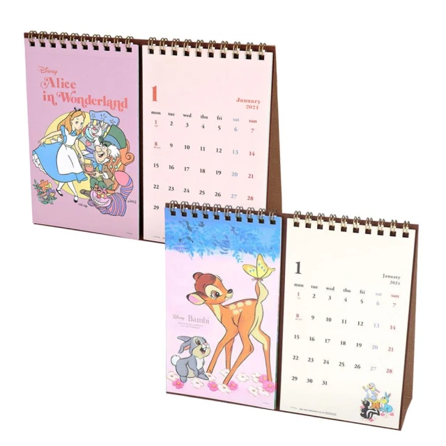 【小禮堂】迪士尼大集合 2024 線圈雙月桌曆 - 好友款 白雪公主 米奇(平輸品)