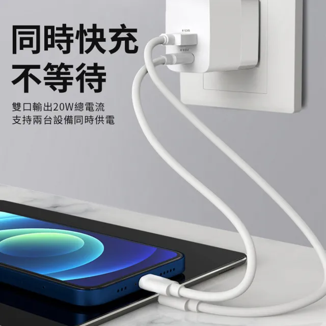 【YUNMI】雙孔1A1C 20W USB+PD摺疊充電頭(支援iPhone13/14/15/16)