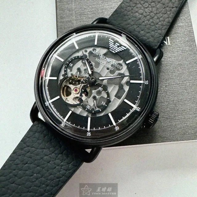 【EMPORIO ARMANI】ARMANI手錶型號AR00050(黑色錶面黑錶殼深黑色真皮皮革錶帶款)