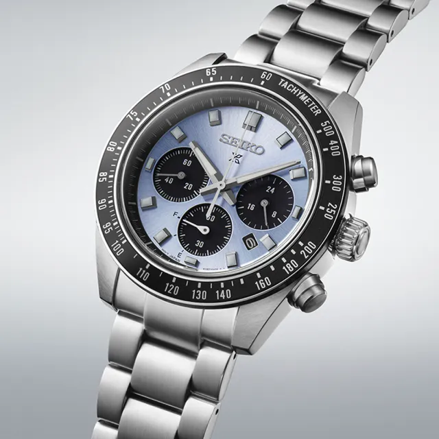【SEIKO 精工】PROSPEX 水晶獎盃 冰藍熊貓 太陽能計時腕錶 錶 週年慶 雙11(SSC935P1/V192-0AH0U)