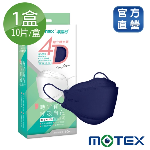 【MOTEX 摩戴舒】韓版4D立體醫療用口罩 魚型口罩(深邃藍 10片/盒)