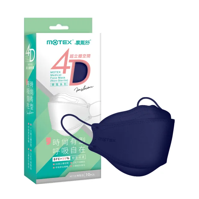 【MOTEX 摩戴舒】韓版4D立體醫療用口罩 魚型口罩(深邃藍 10片/盒)