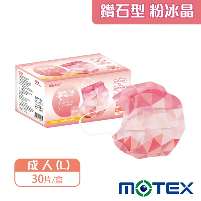 【MOTEX 摩戴舒】鑽石型醫用口罩 粉冰晶(30片/盒)