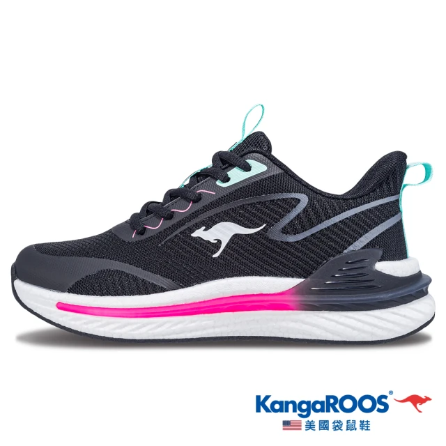 KangaROOS 女 RUN DASH 科技機能跑鞋 流線優雅 支撐穩定 輕量透氣(黑粉-KW41190)