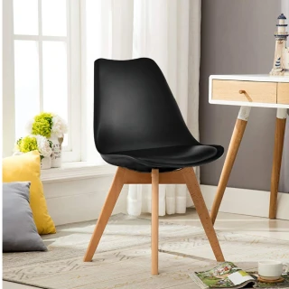 【E-home】二入組EMSB北歐經典造型軟墊櫸木腳餐椅 五色可選(休閒椅 網美椅 會客椅 美甲)