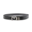 【MONTBLANC 萬寶龍】銀色M Logo 搭扣3.5cm牛皮雙面可用皮帶(黑色/灰色)
