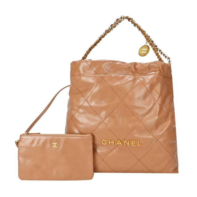 【CHANEL 香奈兒】22新款It Bag菱格紋縫線亮面小牛皮肩背包(駝色)『entrupy安心購』
