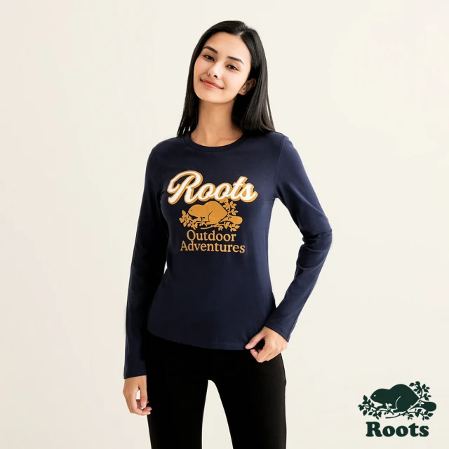 【Roots】Roots女裝- 戶外探險家系列 海狸長袖上衣(軍藍色)