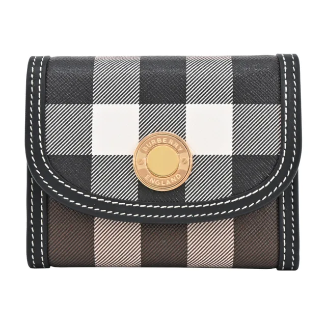 【BURBERRY 巴寶莉】浮雕LOGO格紋 皮革小型三折短夾(暗樺木棕色)