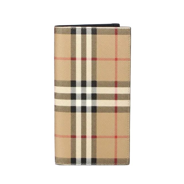 【BURBERRY 巴寶莉】Vintage check 經典格紋對開長夾(卡其)