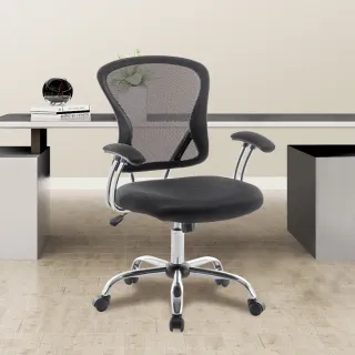 【E-home】Cyrus賽洛斯中背半網扶手電腦椅 黑色(辦公椅 人體工學椅 透氣)