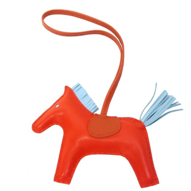 【Hermes 愛馬仕】Rodeo小羊皮撞色手工馬兒吊飾(中/紅)