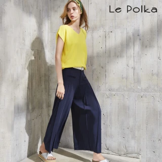 【Le Polka】設計款造型百褶寬褲-女(長褲)