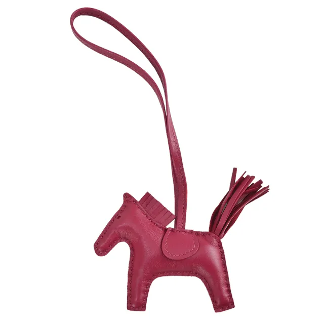 【Hermes 愛馬仕】Rodeo小羊皮單色手工馬兒吊飾(小/莓紅)